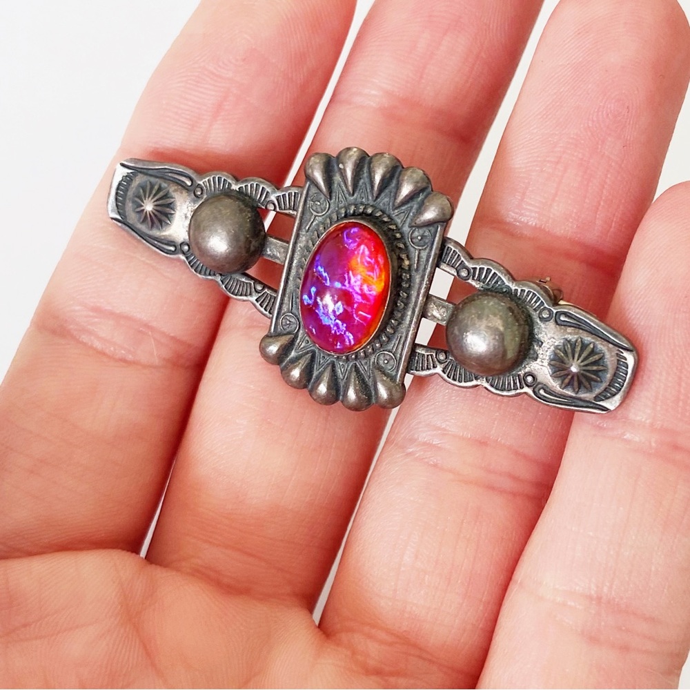 Vintage Navajo dragons breath glass sterling silver old pawn brooch pin